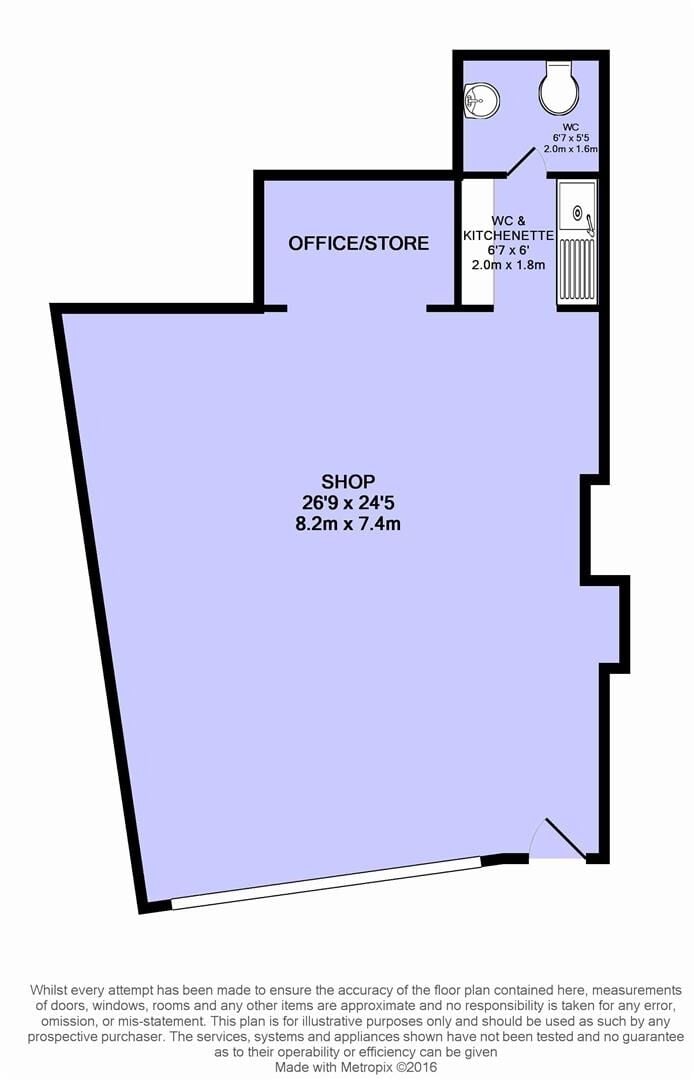 A ground floor retail unit of approximately 690 ft² arranged as an open plan shop area with rear storage, kitchenette and wc. Photo 7