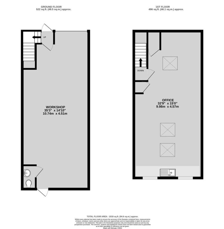 An end of terrace two storey workshop/office of approximately 1,014 ft² (94m²) with roller shutter access and off street parking to the fron Photo 8