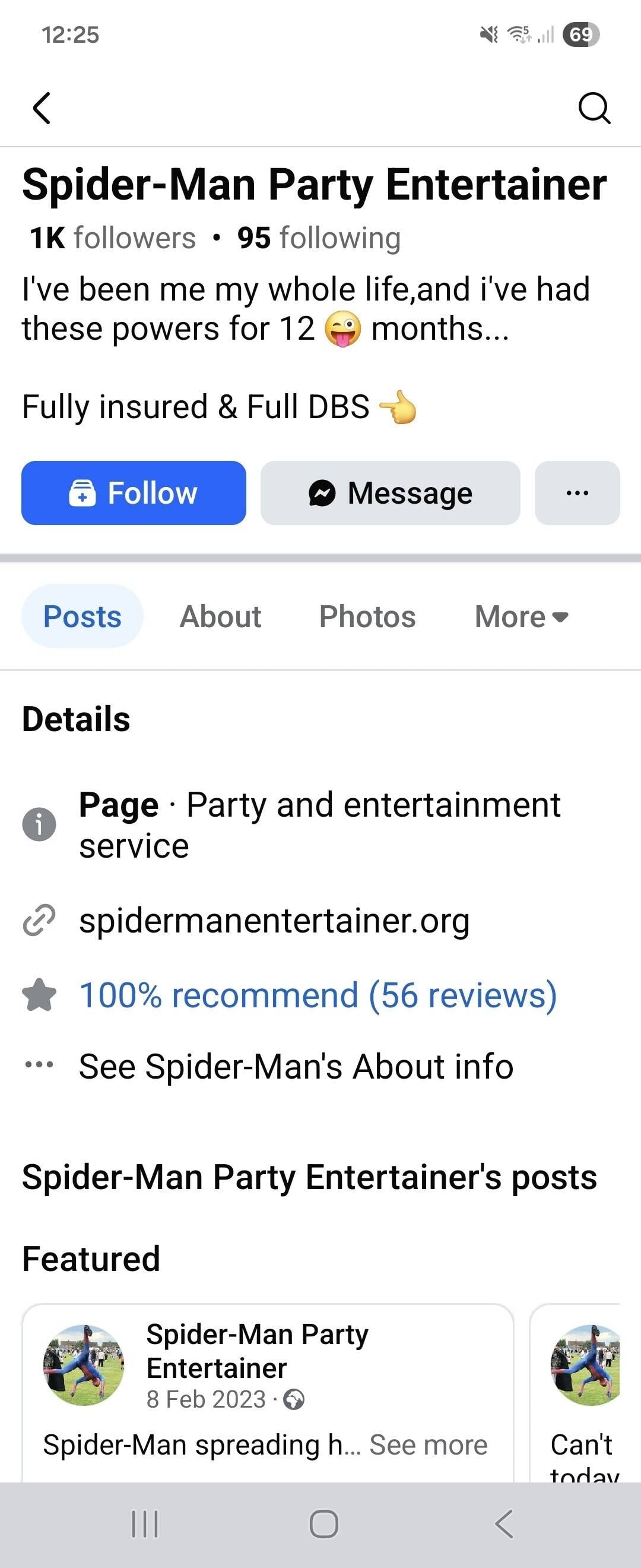 Established Spider-man Party Entertainer Photo 1
