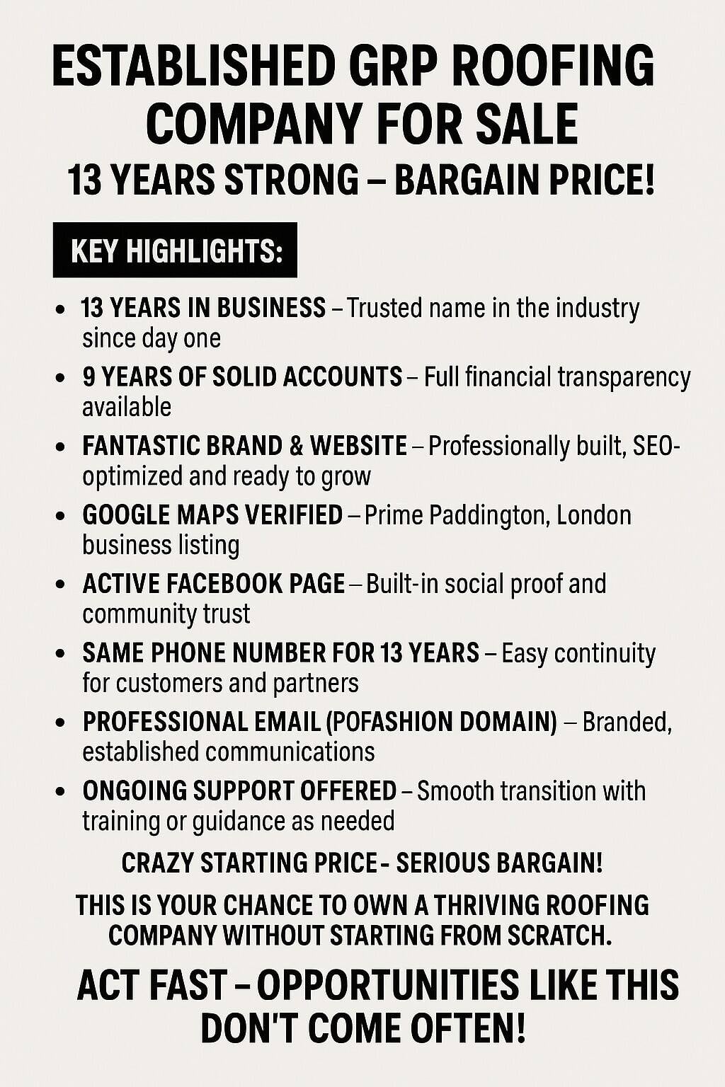 Grp-roofing.com company for sale bargain price 