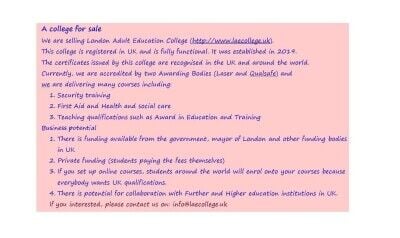 Education and Training Organisation (Private College) for Sale in Hayes, Middlesex