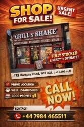 Fast food takeaway shop for sale in Hornsey London grilled meals, shakes