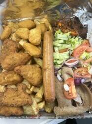 Fish and chips with kebab and pizza