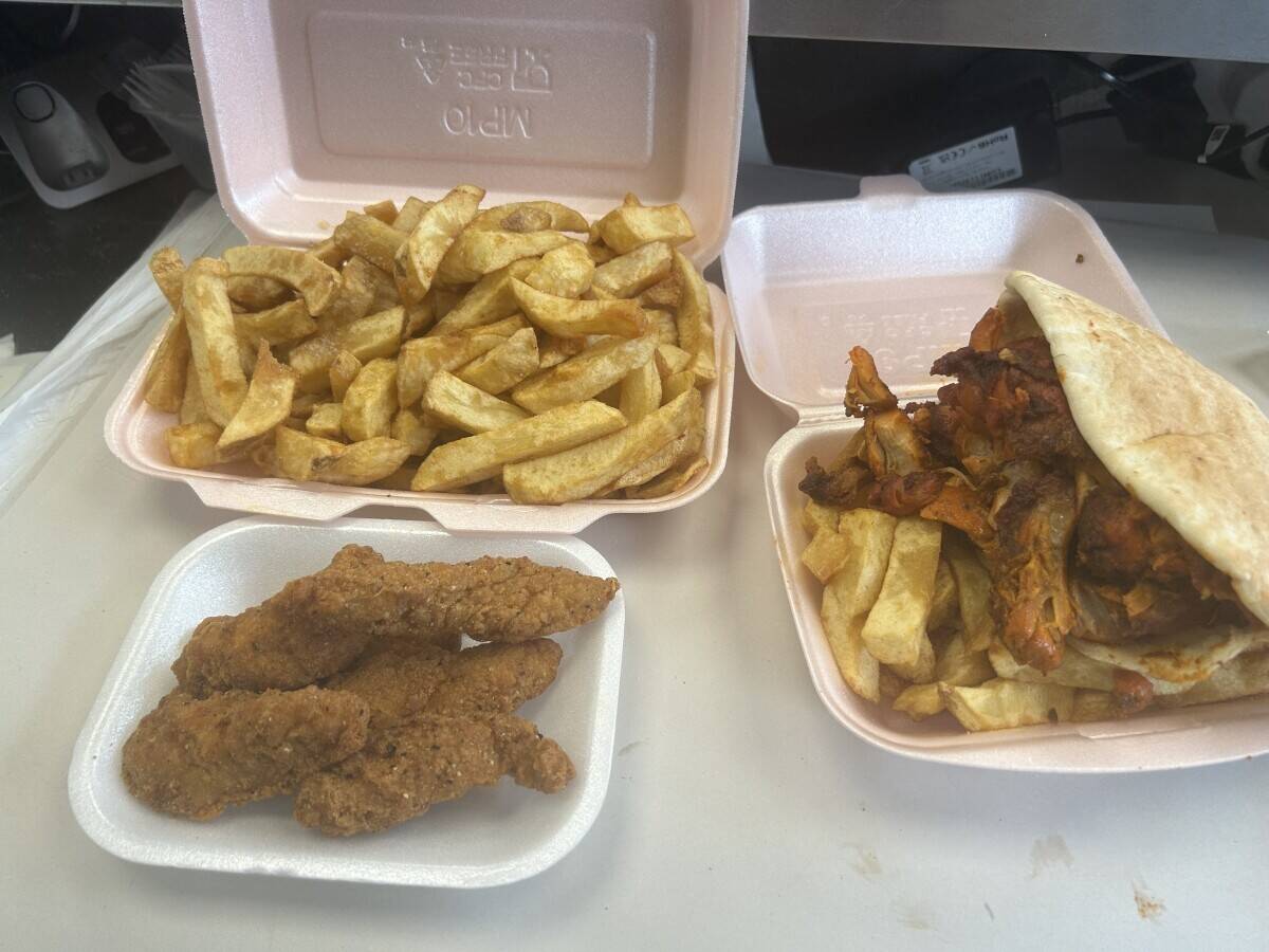 Fish and chips with kebab and pizza