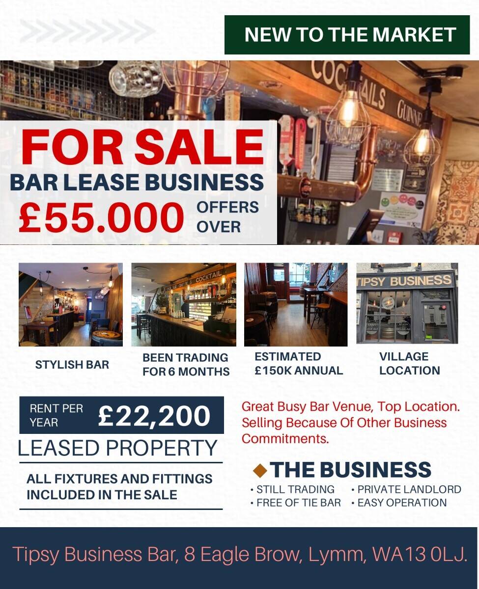 Established Bar for sale location in Lymm Cheshire.