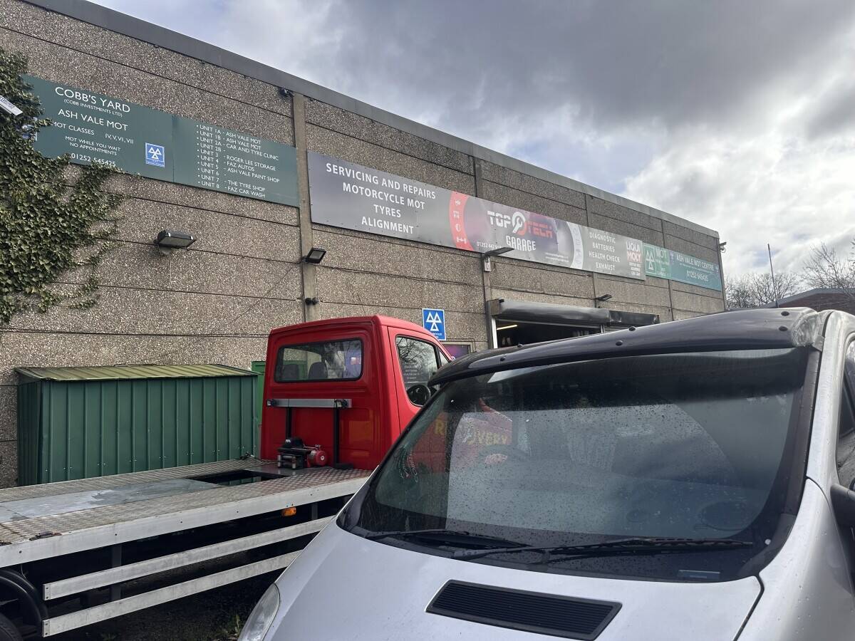 Fully equipped car repair garage with tyre fitting and motorcycle mot bay