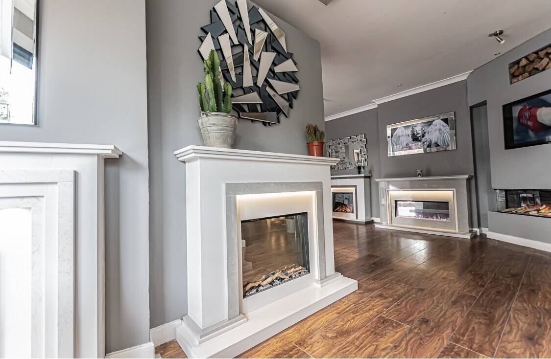 Fireplace stoves and media wall showroom